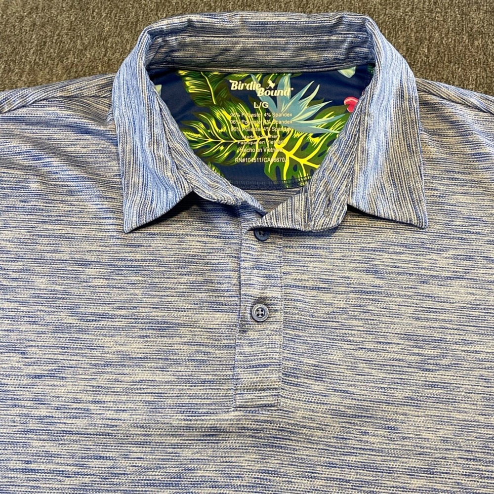 Birdie Bound Golf Polo‎ Moisture Wicking Stretch Blue Striped Casual L/G
